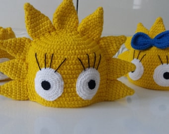 Crochet inspired by Simpsons hat-Lisa simpsons hat-choose character-halloween costume-Newborn Beanie-Crocheted Cap,for twins