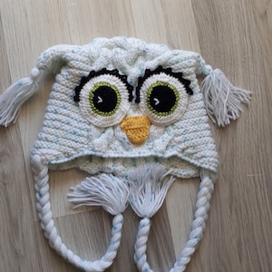 Beige Knit Owl Hat, Hand Knit,Knitted owl hat for children or adult,cable knit hat, handmade, hand knit owl hat
