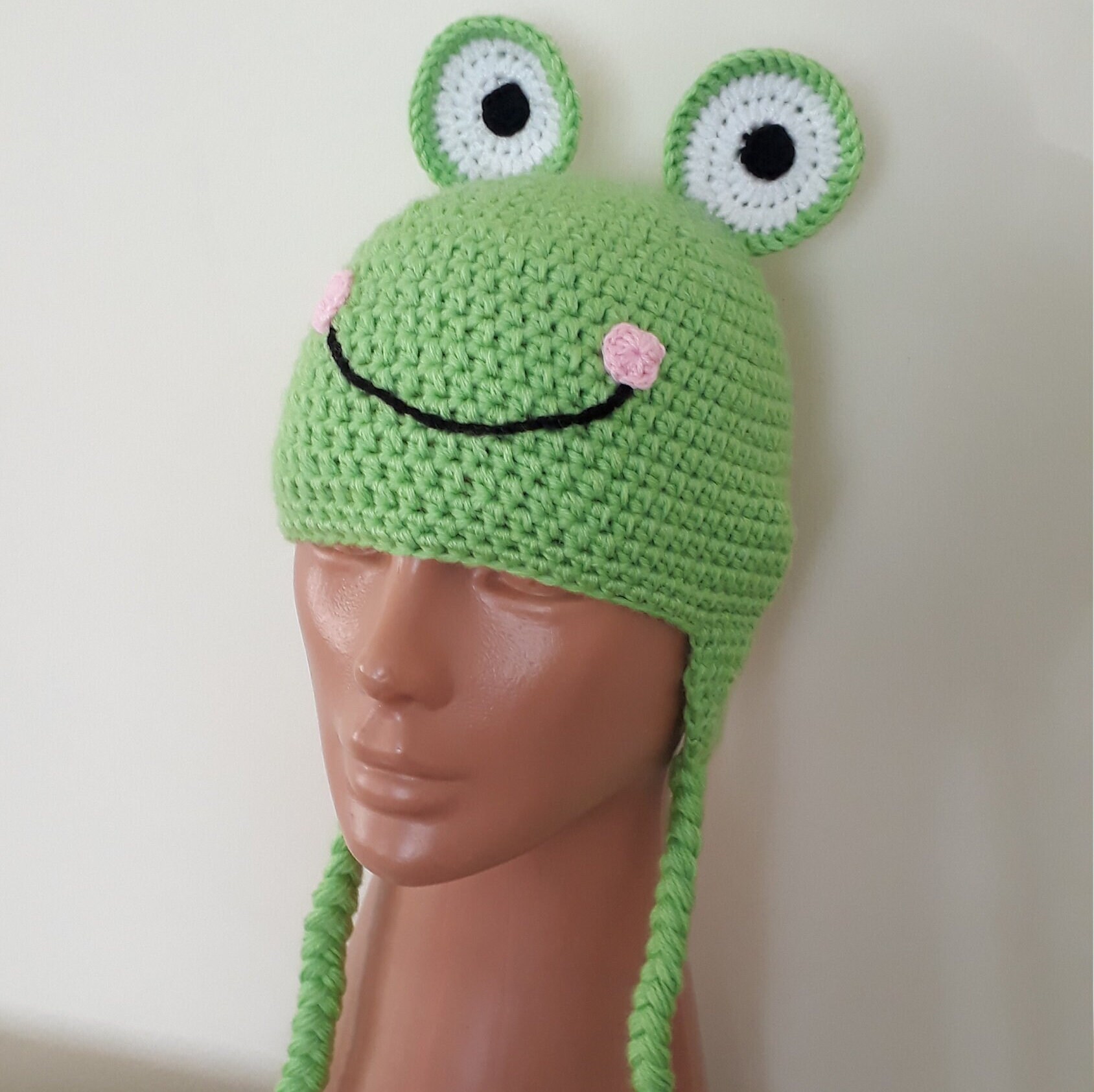 Cute Frog Beanie Crochet Knitted Hat Winter Ear Warmer Skull Cap Knitted Frog Hat, Unisex Beanie With Ears, Crochet Animal  main image 2