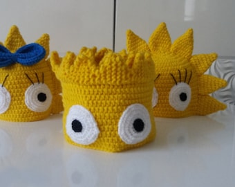 Crochet inspired by Bart Simpsons hat-choose character-halloween costume-Newborn Beanie-Crocheted Cap,for twins