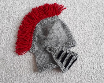 KNIT Sir Knight Helmet-Knight Helmet Beanie - Gladiator Trojan Spartan Mohawk Hat - Handmade Knit Hat