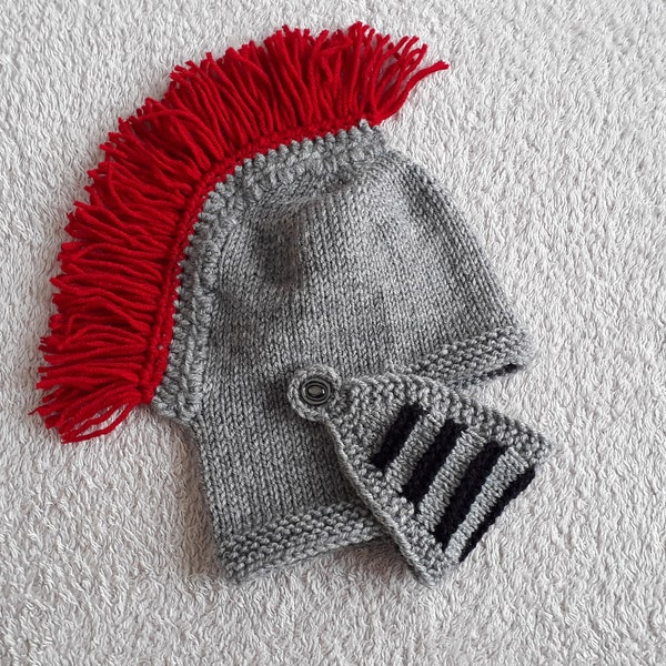 KNIT Sir Knight Helmet-Knight Helmet Beanie - Gladiator Trojan Spartan Mohawk Hat - Handmade Knit Hat