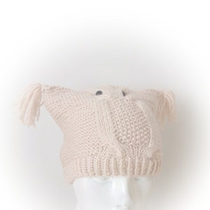 Beige Eulen Hut Hand stricken: Zopfmuster, Kinder oder Erwachsene