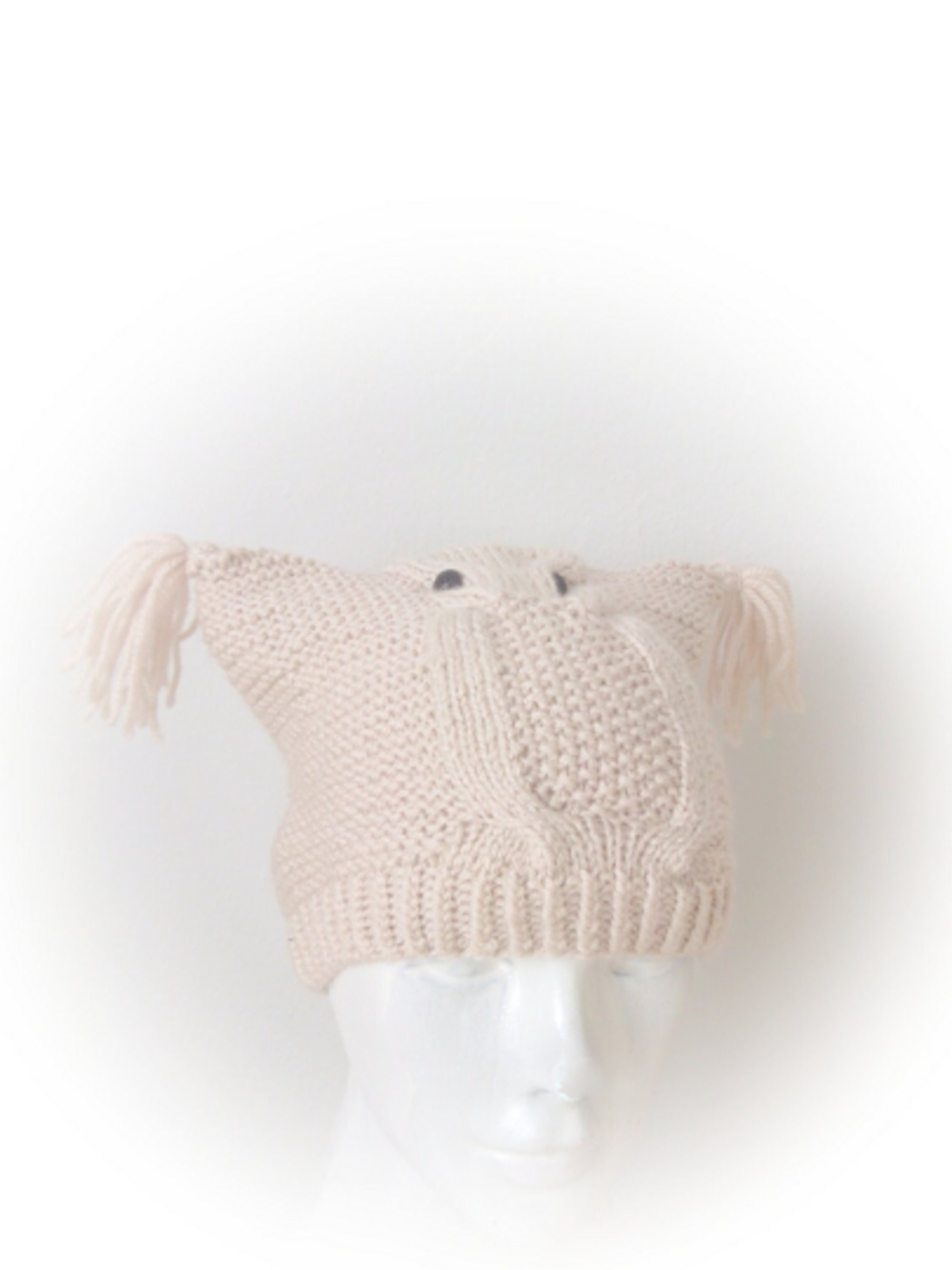 Hand Knit Beige Owl Hat: Cable Knit, Children or Adult