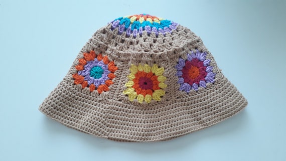 Handmade Crochet Flower Bucket Hat - Beige - Etsy display picture 1