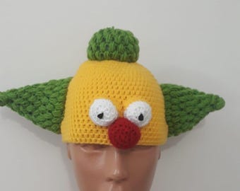 Crochet Clown Krusty Simpson Inspired Hat: Halloween Costume Beanie