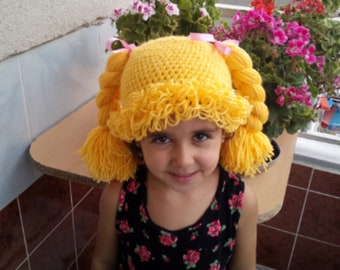 Cabbage Patch Hat Wig, Funny Costume Hat with Ribbons
