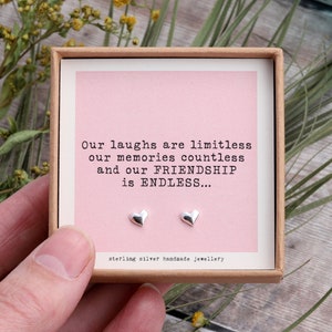 Endless Friendship Heart Earrings / Personalised Heart earrings gift for her / Sterling silver heart ear studs gift / gift for best friend