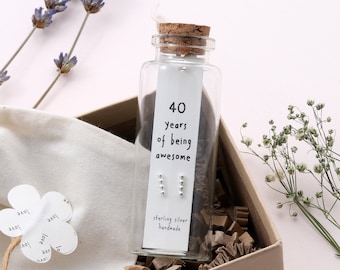 Message Bottle Sterling Silver Earrings '40th' / silver 40th birthday jewellery / jewellery for mum / personalised birthday gift for women