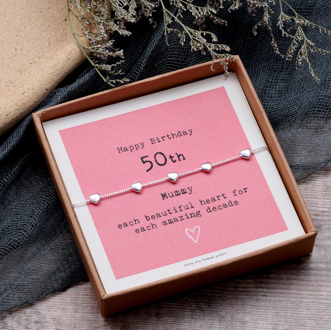 Sterling Silver 50th Birthday Hearts Bracelet / Personalised Etsy UK