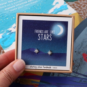 Silver 'Friends Are Like Stars' Star Earrings / sterling silver stars jewellery for friends / personalised gift for women / rose gold stars