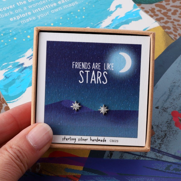 Silver 'Friends Are Like Stars' Star Earrings / sterling silver stars jewellery for friends / personalised gift for women / rose gold stars