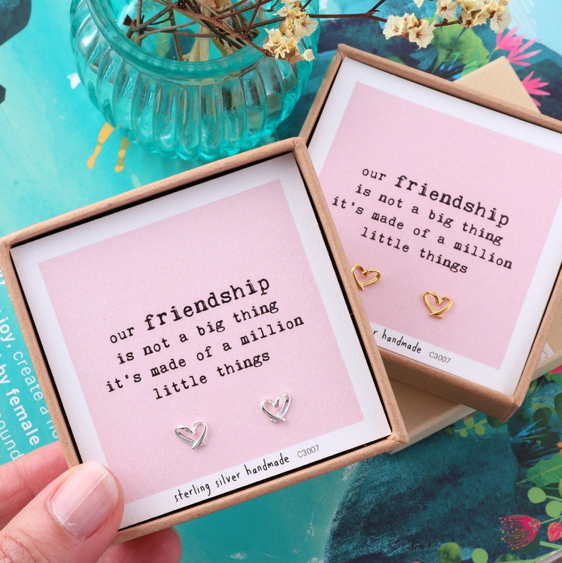 A Million Little Things Friendship Heart Earrings / sterling heart earrings for friend / gift for friends birthday / wedding bridesmaid gift image 1