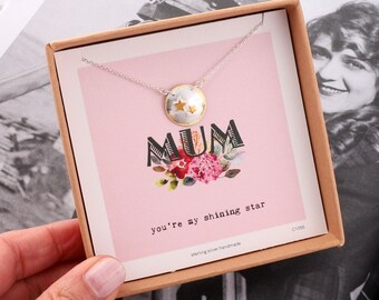 Sterling Silver Mother And Child Star Necklace / sterling silver star necklace / star necklace for Mother / Mother and Child necklace gift