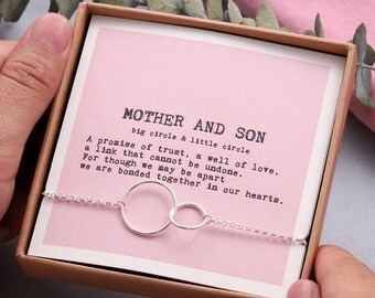 Mother And Son Bracelet / Sterling Silver bracelet gift for Mum / Two circles mum and son bond bracelete / 2 interlocking circles Bracelet