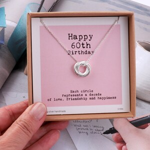 Sterling Silver Happy 60th Birthday Necklace / 6 rings to celebrate six decades / 60th birthday ideas for women / birthday gift for Mum