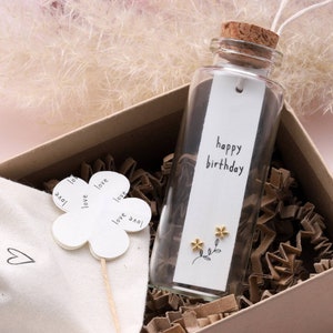 Message Bottle Sterling Silver Earrings 'Happy birthday' / personalised happy birthday flower earring studs / earrings in a bottle gift