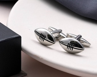 Stylish Rugby Ball Cufflinks / silver rugby ball cufflinks / Rugby player personalised gift set / Father's Day Rugby Lover Cuff link present