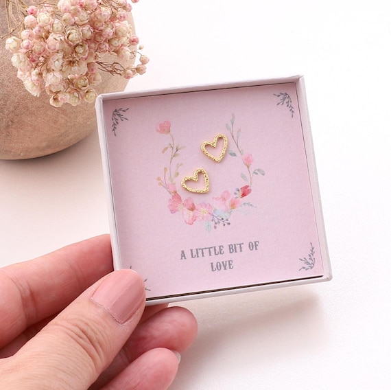 Little Bit Of Love Heart Earrings Sterling Silver / personalised heart stud earrings gift for friend / sterling silver heart ear studs gift