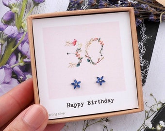 Sterling Silver 30th Blue Crystal Petals Flower Earrings/blue earrings/crystal jewellery/ 30 birthday jewellery/ personalised jewellery gift
