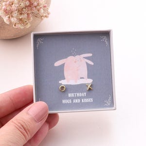 Gift Boxed 'Birthday Kiss And Hug' Earrings/ Birthday XO gift for her/ Birthday hugs and Kisses ear studs/ Sterling silver birthday earrings