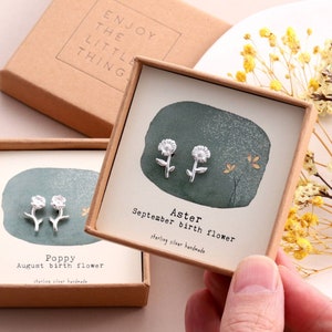 Birth Month Flower Earring Studs / sterling silver birth month flower earrings / Personalised birth flower studs gift for her for birthday