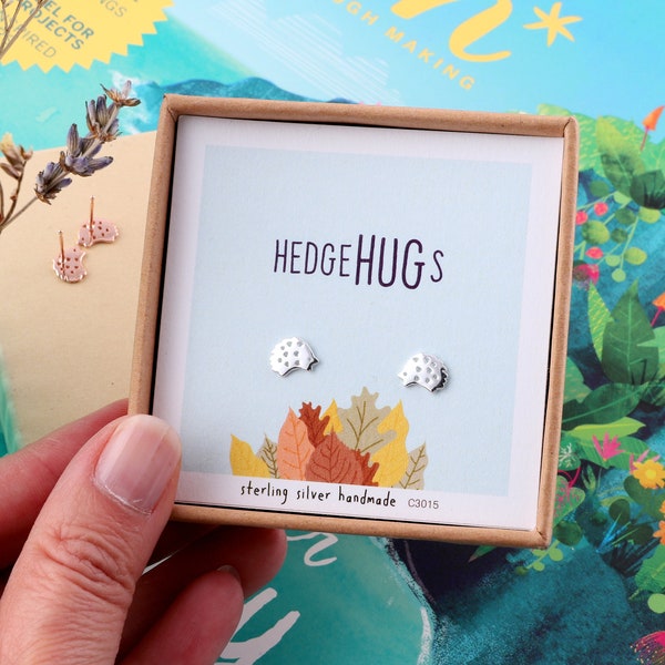 Hedgehugs Silver Hedgehog Earrings / sterling silver hedgehog earrings gift for teenager/ personalised hedgehog jewellery for her/ rose gold