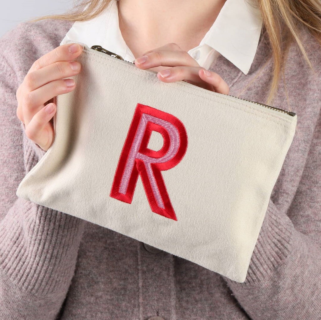 Personalised Embroidered Initial Make up Bag / Organic Cotton Initial