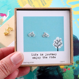 Life Is A Journey Bicycle Earrings / sterling silver bicycle earrings / bike birthday gift for her / personalised Christmas gift for cyclist