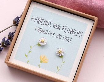 Sterling Silver 'Friends Were Flowers' Earring Studs / silver daisy earrings for friends / personalised daisy jewellery for friendship