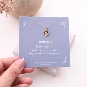 Sterling Silver 'Travel Safe' Necklace / Personalised sterling silver heart necklace / St christopher safe travels necklace gift / gap year
