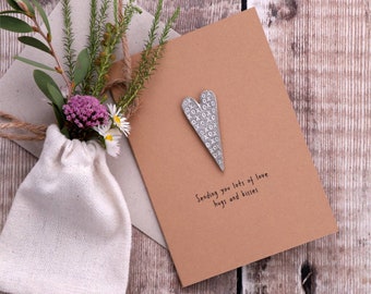 Handmade Kiss Hug Token / handmade hugs and kisses gift card / personalised love heart/handmade greeting card/token gift/son/daughter/friend