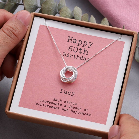 Sterling Silver Happy 60th Birthday Necklace 6 Rings to