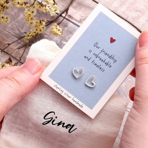 Gift Bag Timeless Friendship Heart Earrings / Personalised Sterling silver heart friendship earrings / heart jewellery present for friends