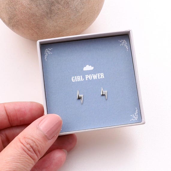 Girl Power Lightning Bolt Earrings / sterling silver lightning bolt stud earrings / personalised girl power gift jewellery for her birthday