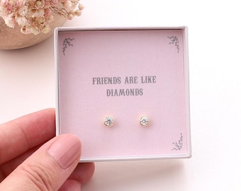 Friends Are Diamonds' Sterling Silver Earrings / Crystal earrings gift for friend / Sterling silver ear studs / Personalised gift for her