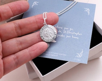 Sterling Silver St. Christopher Round Pendant Necklace / Saint Christopher coin charm necklace/ Gap year travel gift/ daughter graduation