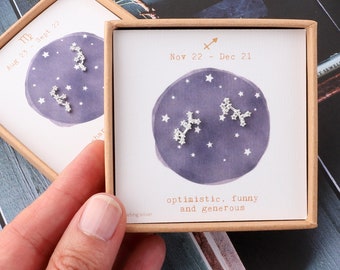 Pendientes de constelación de signo zodiacal / pendientes de constelación de plata esterlina / pendientes de horóscopo de plata de cristal / joyas de signo del zodíaco