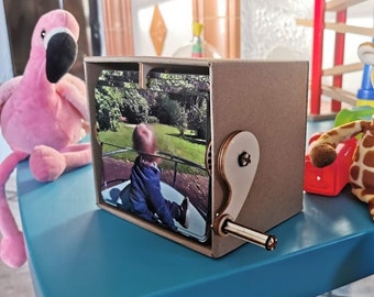 Flip book photo frame for childhood memories | German crank box "children's gift" personalized