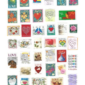 Collage de timbres-poste LOVE... Téléchargement instantané pour imprimer et fabriquer avec... 1 feuille de 38 images vintage de timbres LOVE des États-Unis !