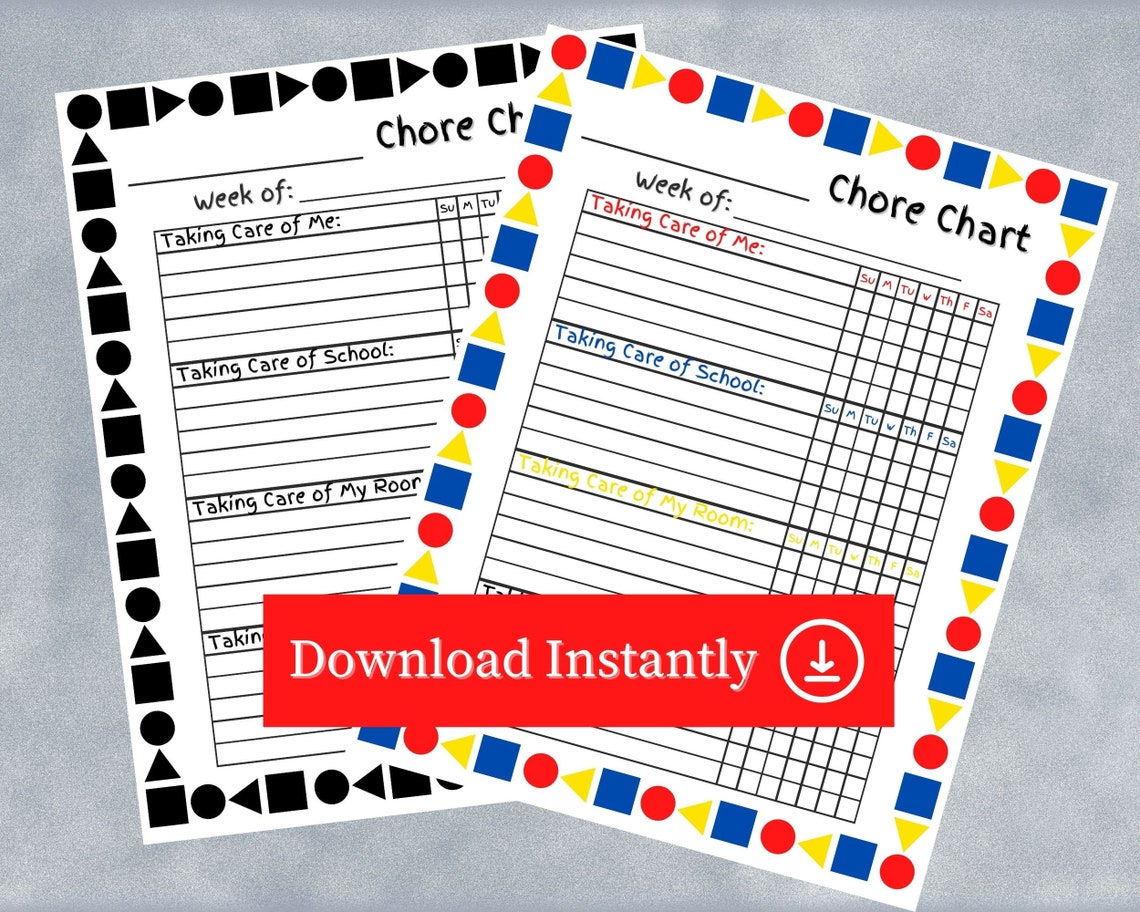 Kid's Chore Chart - Printable - Etsy