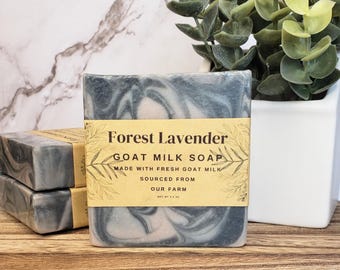 Jabón de leche de cabra con lavanda del bosque: barra hidratante para piel seca, con ingredientes frescos de granja