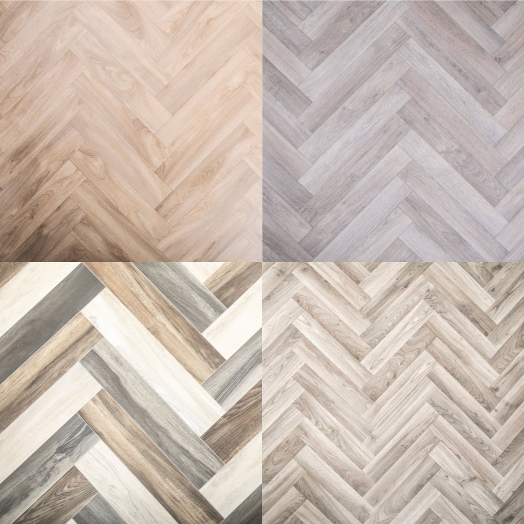 Herringbone Style Vinyl Lino Roll Flooring 2m & 4m Width Modern Kitchen