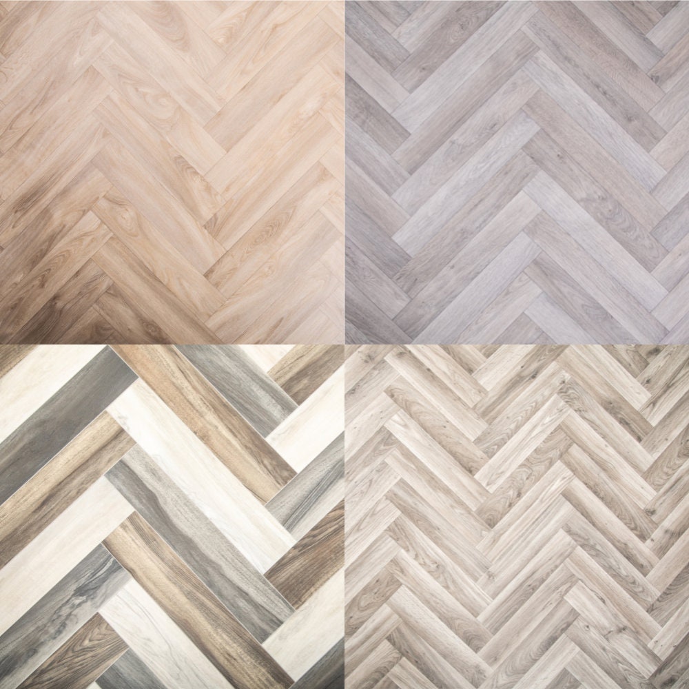 Herringbone Style Vinyl Lino Roll Flooring 2m & 4m Width Modern Kitchen