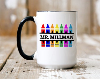 Personalized Teacher Mug, Ceramic Teacher Mug Christmas gift, Custom Teacher Crayon Mug, Gift for Teacher