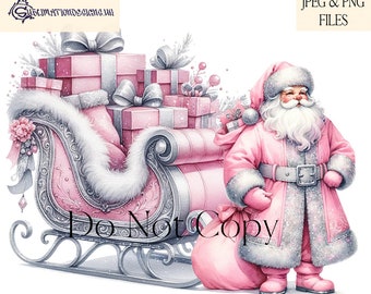 Elegant Christmas Sleigh Baby Pink Design , Christmas Sublimation Design in JPEG and PNG  Instant Download Files, Santa&#39;s Sleigh Sublimation
