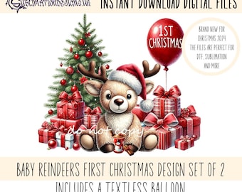 Baby Reindeer 1st Christmas Design Set | Exclusive Artwork for Sublimation & DTF | Baby Apparel, Christmas Bauble, Baby Vest Design PNG