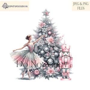 Elegante bailarina de Natal, quebra-nozes, design de sublimação de Natal rosa e prateado em arquivos JPEG e PNG para download instantâneo Natal rosa