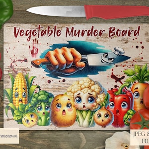 野菜殺人ボード昇華デザイン、まな板デザイン、面白いキッチンデザイン JPEG および PNG 即時ダウンロード、キッチンユーモア