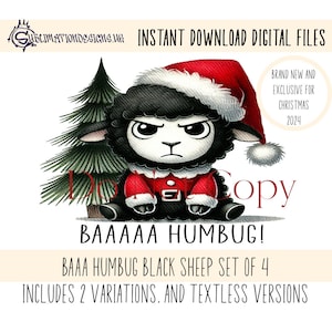 Grumpy Santa Sheep PNG JPEG: Baa Humbug Christmas Design (Digital Download)